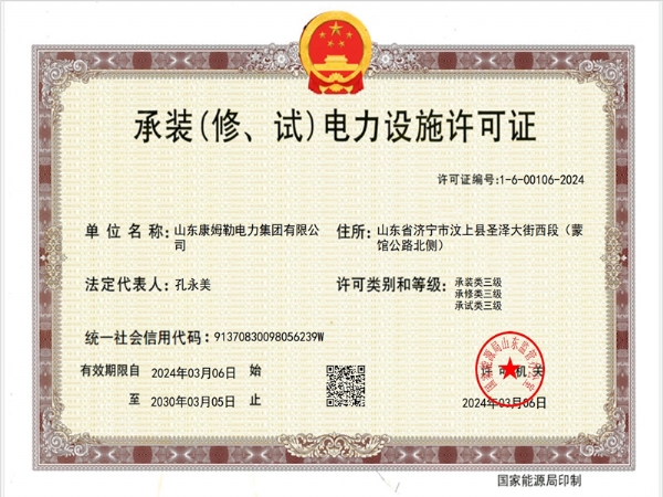 承裝（修、試）電力設施許可證三級